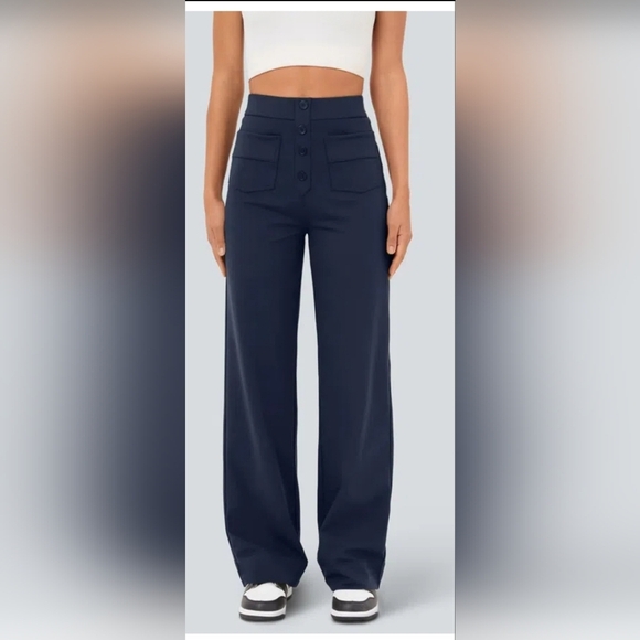 Halara High Waisted Button Multiple Pockets Casual Pants Navy Womens Size M - Picture 8 of 8
